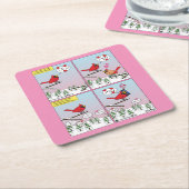 Moderne vogelparing roept Comic Vierkante Kartonnen Onderzetter (Schuin)