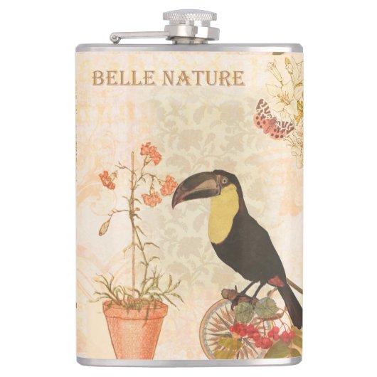 Moderne vogelroze vlinder heupfles (Voorkant)