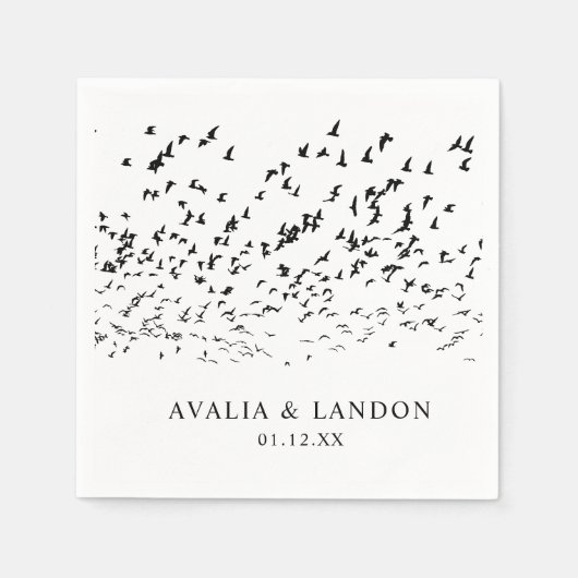 Moderne Vogels van een Veer Zwart-Wit Bruiloft Servet (Voorkant)
