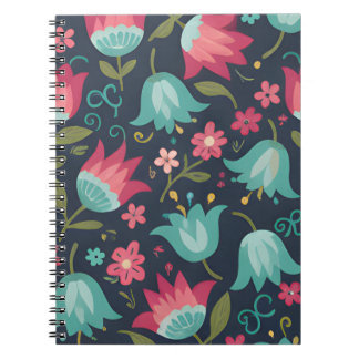 Moderne Volkskunst Bloemmotief - Teal & Koraal Klo Notitieboek