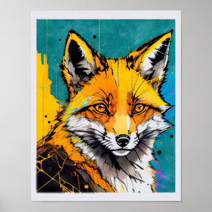 Moderne vossenprint vet kleuren zwart ogen sinaasa poster