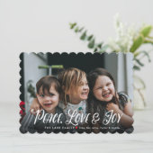 Moderne Vrede, Liefde Joy Rood Gespeelde Kerstfoto Feestdagenkaart (Staand voorkant)