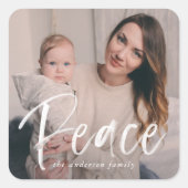 Moderne Vredesscript Foto Vakantie Vierkante Sticker (Voorkant)