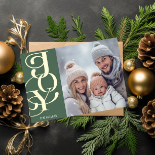 Moderne vreugde Elegante Typografie Groene Minimal Folie Feestdagen Briefkaart