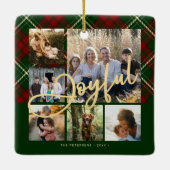 Moderne vreugdevolle familie fotocollage Kerstmis Keramisch Ornament (Achterkant)