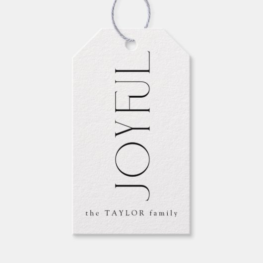 Moderne Vreugdevolle Typografie Kerstvakantie Cadeaulabel (Voorkant)