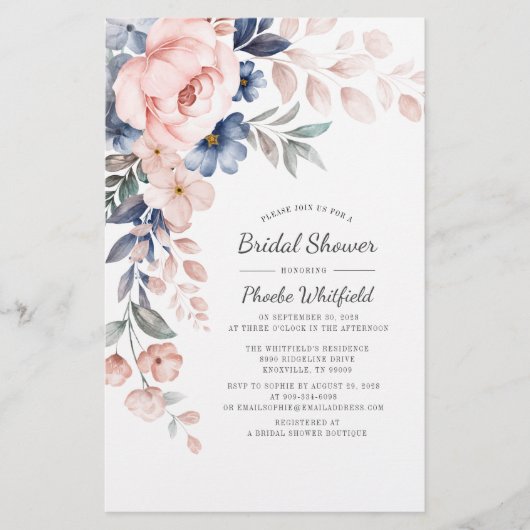 Moderne Vrijgezellenfeest Roze Floral Uitnodiging Briefpapier (Voorkant)