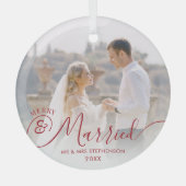 Moderne, vrolijk kerstfeest 2 Foto Uw kleur Glas Ornament (Voorkant)