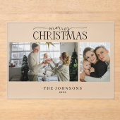 Moderne Vrolijk Kerstscript Fotovakantie Acryl Uitnodigingen (Voorkant)