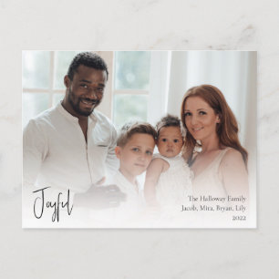 Moderne, vrolijk kerstscript, volledige foto feestdagenkaart