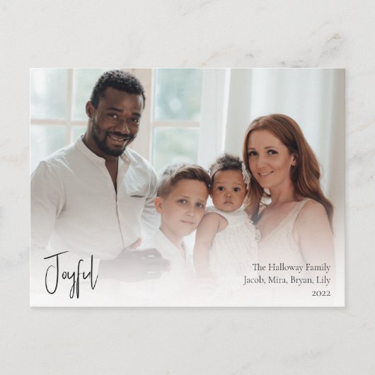 Moderne, vrolijk kerstscript, volledige foto feestdagenkaart (Voorkant)