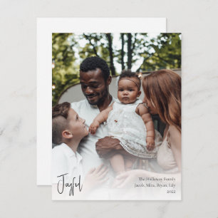 Moderne, vrolijk kerstscript, volledige verticale  feestdagenkaart