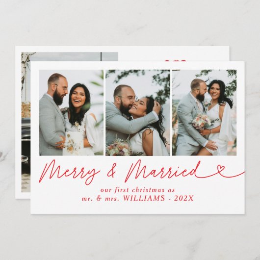 Moderne vrolijke en getrouwde Pas getrouwd Foto Ke Feestdagenkaart (Voorkant / Achterkant)