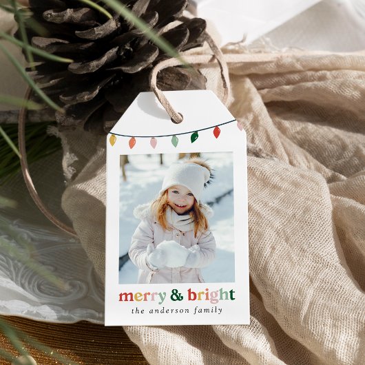 Moderne vrolijke en heldere fotovakantie cadeaulabel