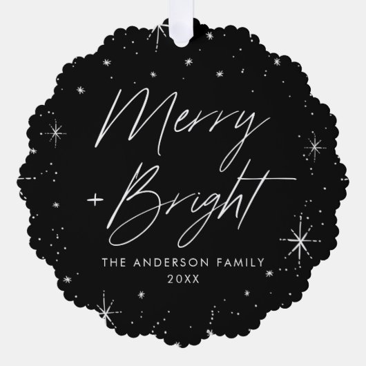 Moderne vrolijke en heldere zwarte vakantie foto ornament kaart (Voorkant)