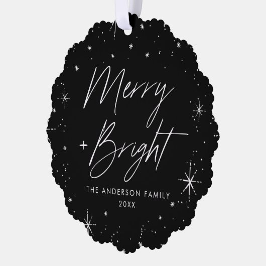 Moderne vrolijke en heldere zwarte vakantie foto ornament kaart (Links)