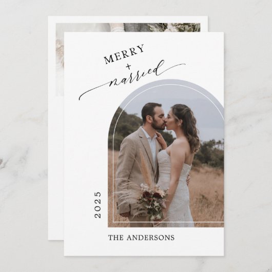 Moderne vrolijke getrouwde Pas getrouwd Bedankkaart (Voorkant / Achterkant)