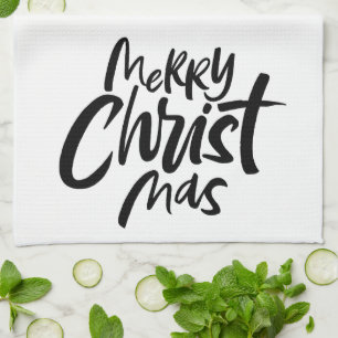 Moderne vrolijke kerst belettering Christelijk Theedoek