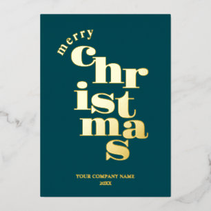 Moderne vrolijke kerst Blauwgroen corporate Logo Folie Feestdagenkaart