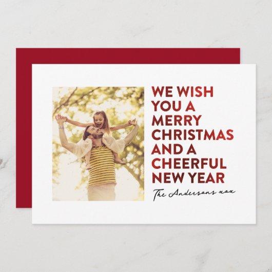 MODERNE VROLIJKE KERST EN NIEUWJAAR FAUX RODE FOLI FEESTDAGENKAART (Voorkant / Achterkant)