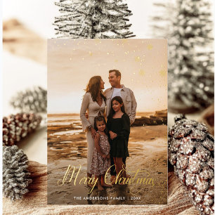 Moderne vrolijke kerst familie foto plaid Tartan Folie Feestdagenkaart