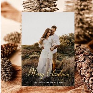 Moderne vrolijke kerst familie foto plaid Tartan Folie Feestdagenkaart