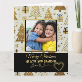 Moderne vrolijke kerst oma zwart en goud kaart