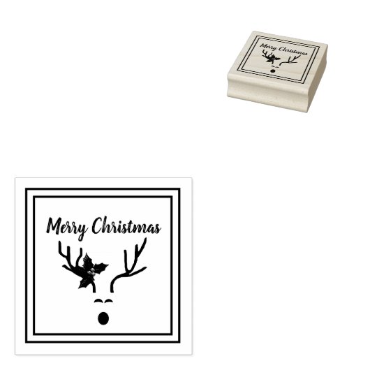 Moderne vrolijke kerst rendieren gewei 	rubberstempel (Gestempeld)