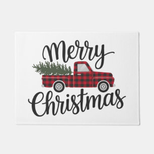 Moderne vrolijke kerst rode Buffalo Plaid Truck Deurmat