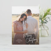 Moderne vrolijke kerst script eenvoudige foto feestdagenkaart (Staand voorkant)