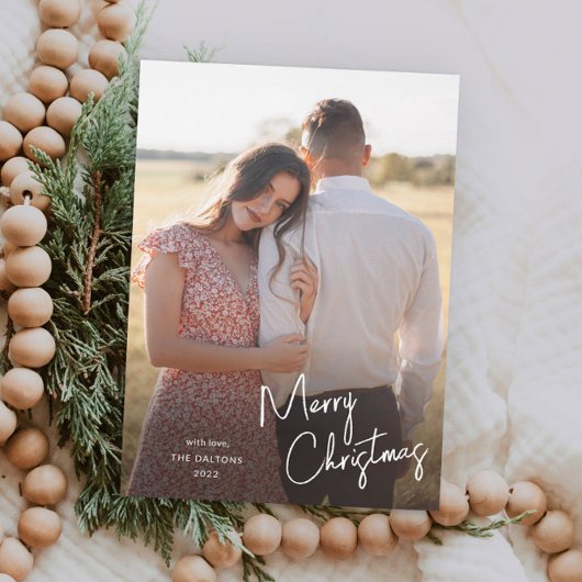 Moderne vrolijke kerst script eenvoudige foto feestdagenkaart