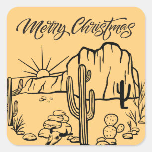 Moderne vrolijke kerst uit de woestijn vierkante sticker