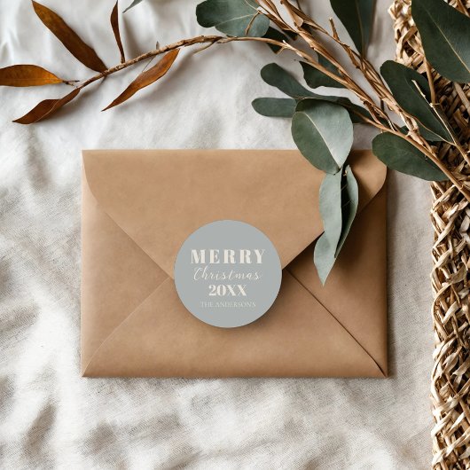 Moderne vrolijke kerst zachte blauwe vakantie verp ronde sticker