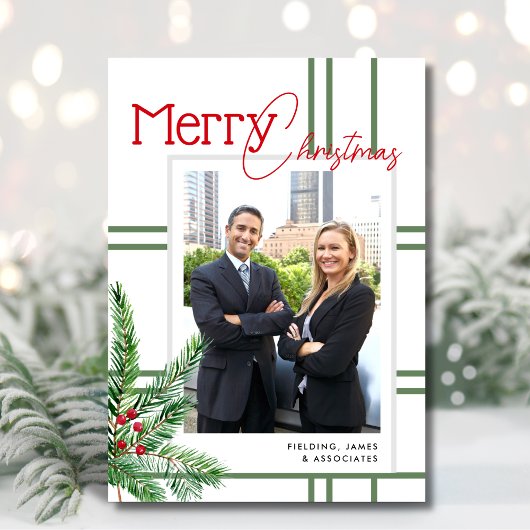 Moderne vrolijke kerst zakelijke foto feestdagenkaart