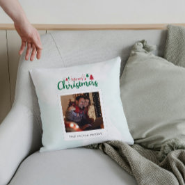 Moderne vrolijke kerstfoto gepersonaliseerd kussen