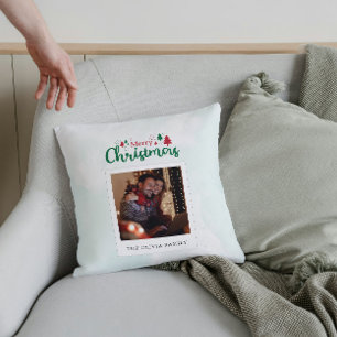 Moderne vrolijke kerstfoto gepersonaliseerd kussen