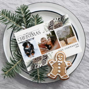 Moderne Vrolijke Kerstmis Winter Pinecone Botanica Feestdagenkaart