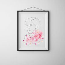 Moderne vrouw met roze bloemen lijnkunst