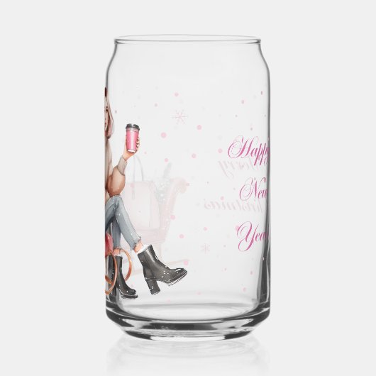 Moderne vrouw op slee kerst blikvorm glas (Achterkant)