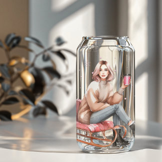 Moderne vrouw op slee kerst blikvorm glas