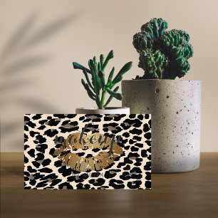 Moderne vrouwelijke elegante luipaardprint glinste visitekaartje