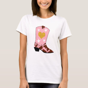Moderne vrouwelijke roze cowgirl Westerne roet T-shirt