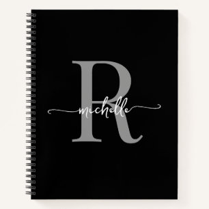 Moderne Vrouwelijke Zwarte Grijze Script Monogramn Notitieboek