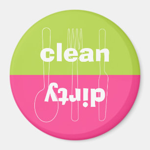 Moderne, vuile, schone, roze preppy vaatwasmachine magneet