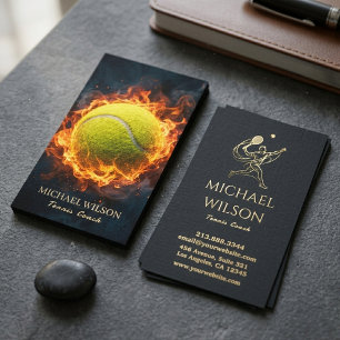 Moderne vurige tennisbal zwart goud instructeur visitekaartje