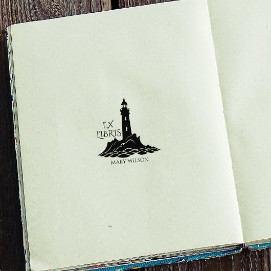 Moderne Vuurtoren Ex Libris Bibliotheek Aangepast Rubberstempel