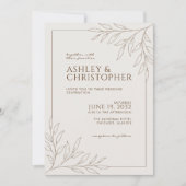 Moderne walnoot bruin loof omtrek foto bruiloft kaart (Voorkant)