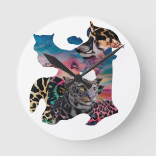 Moderne wandklok – eclectische dierenprint & abstr ronde klok