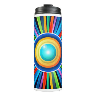 Moderne wandklok met levendige radiale regenboog z thermosbeker