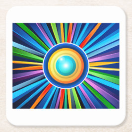 Moderne wandklok met levendige radiale regenboog z vierkante kartonnen onderzetter